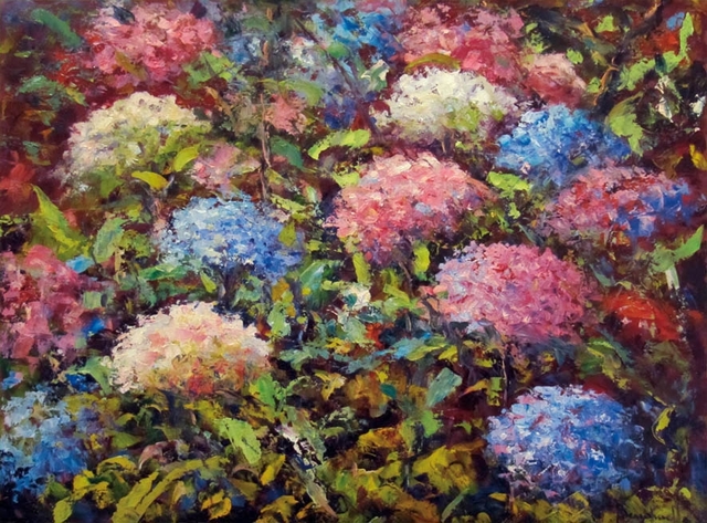 "Le Ortensie" olio su tavola cm 80-70